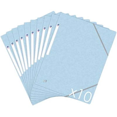 Afbeelding van Oxford Topfile+ Dossiermap, karton, 3 kleppen, A4 formaat, met elastieksluiting, pastelblauw, 10 stuks