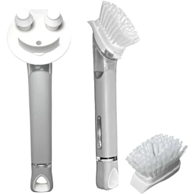 Afbeelding van De originele glimlachende spons handvat zeepdispenser voor scrub daddy en Smilyeez vaatwand (wit &amp; wit/grijs combo)
