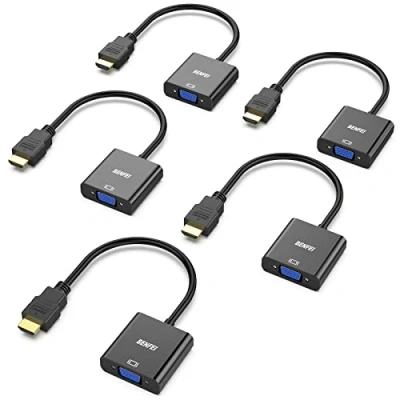 Afbeelding van HDMI naar VGA, 5 Pack, Benfei Vergulde VGA Adapter (Male Vrouwen) voor computer, Desktop, Laptop, PC, Monitor, Projector, HDTV, Chromebook, Raspberry Pi, Roku, Xbox en More Black