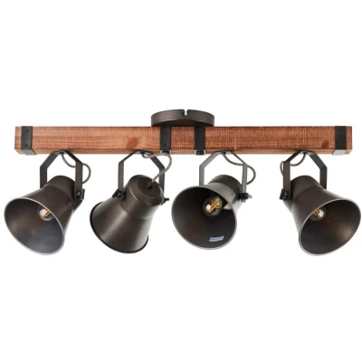 Afbeelding van Brilliant Leuchten Plafondspot Decca 33 cm hoogte, zwenkbare spots, e27, metaal/hout, zwart staal (1 stuk)