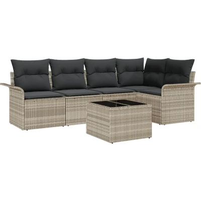 Afbeelding van vidaXL 6 delige Tuin Sofa Set met Kussens Lichtgrijs Poly Rattan