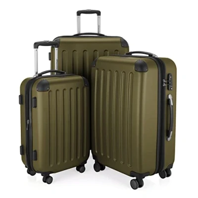 Afbeelding van HAUPTSTADTKOFFER SPREE set van 3 koffers, hardcase trolley met 4 dubbele wielen, mat reiskoffer, TSA, (S, M en L), Avocado