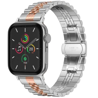 Afbeelding van Apple Watch bandje Staal Zilver Geschikt voor Series1/2/3/4/5/6/7/8/9/10/SE (38/40/41 mm) Series 10 (42 / Rosé Goud