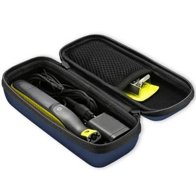 Afbeelding van ProCase Eva Hart Hoes Reisopslag Draagtas Beschermtas voor Philips Norelco OneBlade Heren Hybrid Elektrische trimmer en scheerapparaat, met bevestigingsriem marineblauw