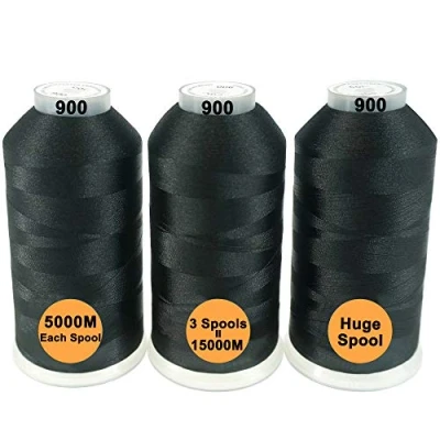 Afbeelding van New brothread Set van 3 Zwart Kleuren Polyester Machine Borduurgaren Enorme Spoel 5000M voor Alle Borduurmachines