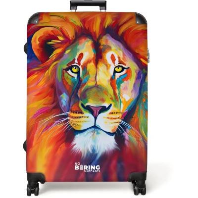 Afbeelding van NoBoringSuitcases.com® Koffer groot Reiskoffer lichtgewicht Kleurrijke leeuw in olieverf Rolkoffer met 4 wielen Grote trolley XL 98 liter bagage