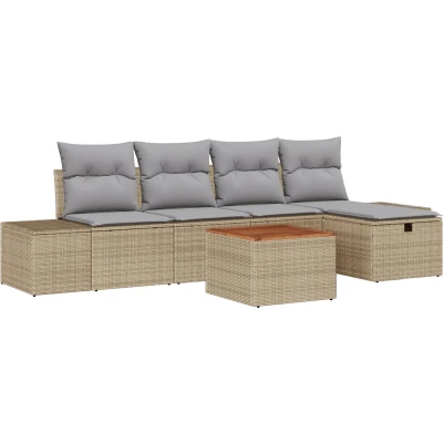 Afbeelding van vidaXL Tuin Sofa Set van 6 Beige, Grijs Riet, Polyester