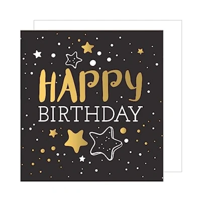 Afbeelding van Edition Seidel Premium vierkante verjaardagskaart met envelop. Wenskaart Happy Birthday kaart verjaardag man vrouw tieners punten sterren zwart goud (GQ100)