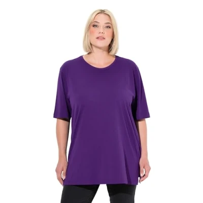 Afbeelding van Ulla Popken Dames, ronde hals, relaxed, T shirt met korte mouwen, Diep violet, 46 48