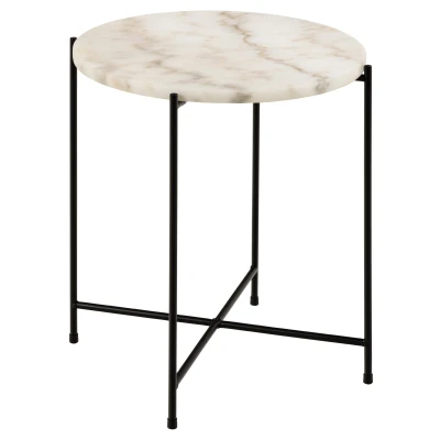 Afbeelding van Bijzettafel Hou Ø42 cm met wit marmer blad