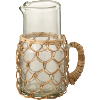 Afbeelding van J Line Breiwerk Oor karaf glas &amp; riet transparant small woonaccessoires