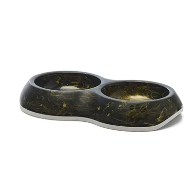 Afbeelding van Savic Voerbak delice dubbel marble zwart / goud