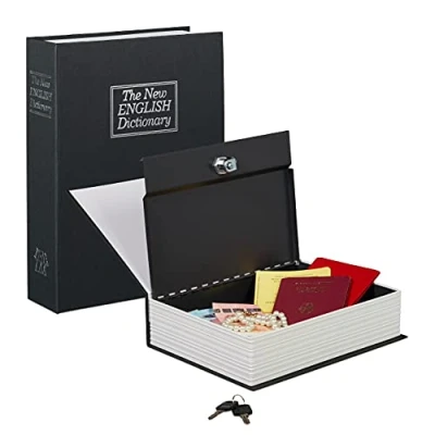 Afbeelding van Relaxdays boekkluis groot boek kluis afsluitbaar 2 sleutels geldkist booksafe zwart