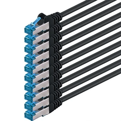 Afbeelding van 1CONN 10x 0,25 M CAT 6a netwerkkabel Ethernet kabel Lan Patch RJ 45 stekker SFTP 10GB/s 10 stuks zwart