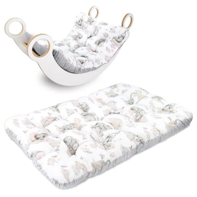 Afbeelding van Vloerkussen groot 70x110 cm zitkussen kinder vloer speelkleed baby vloermatras kinderkamer Minky Olifanten met lichtgrijs