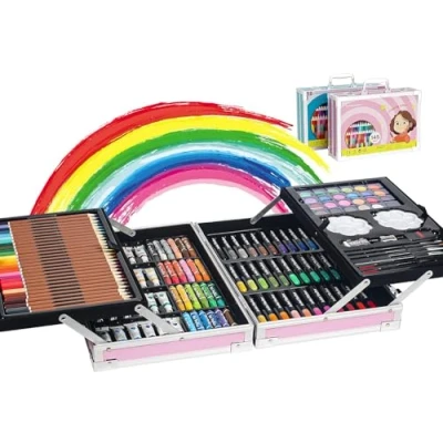 Afbeelding van DoubleCare 145 delige kunstset, luxe draagbare aluminium doos en tekenset, kinderkunstset voor kinderen volwassenen, geschikt dagelijkse tekenapparatuur, verjaardagscadeaus, kerstcadeaus, roze