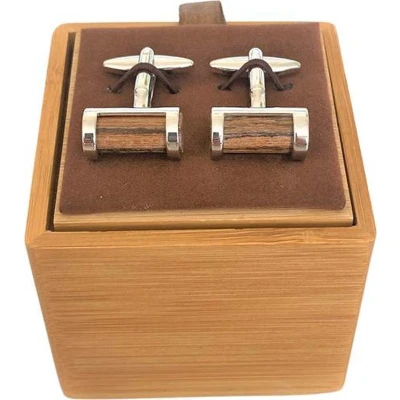 Afbeelding van Stalen Manchetknopen met houten Inlay + doosje