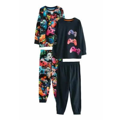 Afbeelding van Next SET 2 PACK Regular FIT Pyjama voor kinderen, Maat: 116, Black pink game controller