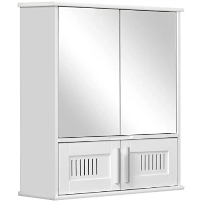 Afbeelding van kleankin Spiegelkast voor de badkamer, wandgemonteerde opbergkast met dubbele deuren en verstelbare plank, badkamerorganizer, wit