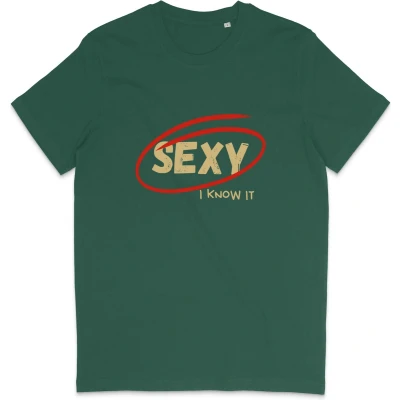 Afbeelding van T Shirt Heren Dames Grappige Tekst: Sexy, I Know It Groen 3XL