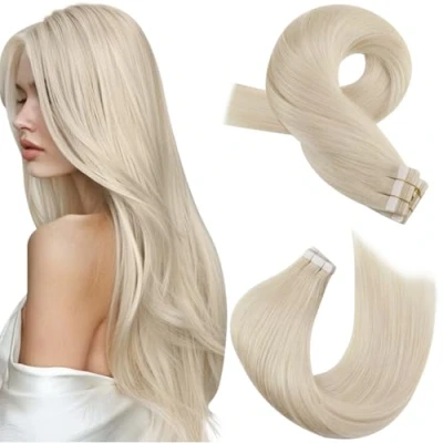 Afbeelding van Moresoo Menselijk Haar Tape in Extensies Blond Onzichtbare Haarextensies Platina Echt 40 cm 20 Stuks/50g #60