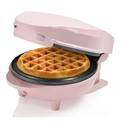 Afbeelding van Bestron mini wafelijzer voor klassieke wafels, met antiaanbaklaag, kinderfeestjes, Familiefeest, Pasen of Kerst, retro design, 550 Watt, kleur: roze