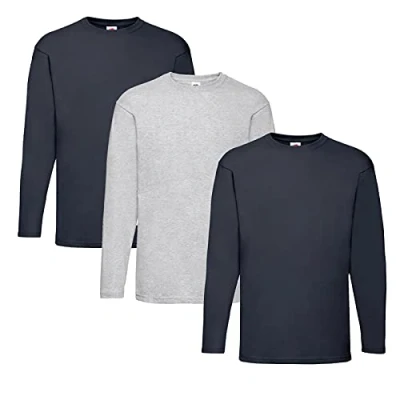 Afbeelding van Fruit of the Loom Sporttop met lange mouwen voor heren, Valueweight, 2 Deep Navy + 1 Grijs Hlkauf notitieblok, XL