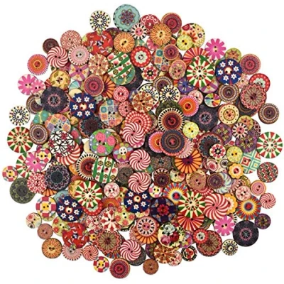 Afbeelding van YMWALK houten knopen, 300 stuks bedrukte ronde vorm, 2 gaten, gemengde kleur en grootte voor naaien, knutselen, decoratie, doe het zelf, jurk (15 mm, 20 mm 25 elk 100 stuks)