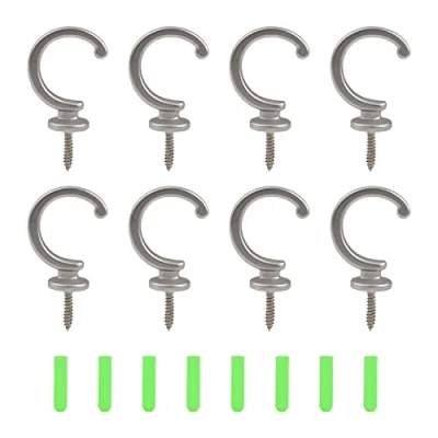 Afbeelding van INCREWAY Plafondbekerhaken, 8 stuks antieke zinklegering schroefhaken vintage muur plafond voor opknoping gordijnen beker sieraden (zilver)