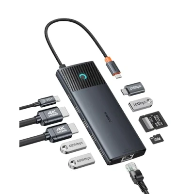 Afbeelding van Baseus 10 in 1 docking station USB C Gbps tot 4K @120 Hz, hub met 2 HDMI, x en 3 A, Gigabit Ethernet, SD/TF 100 W Power Delivery voor MacBook/Dell/HP/Lenovo meer pc