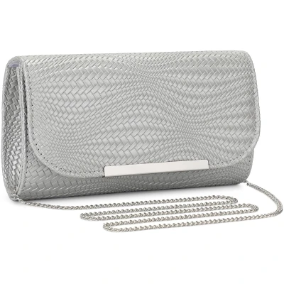 Afbeelding van BAIGIO Clutch Dames PU leren avondtas Elegante handtas Zilveren bruidstas Kettingtas voor bruiloft Damestas Kleine schoudertas Crossbody tas #1