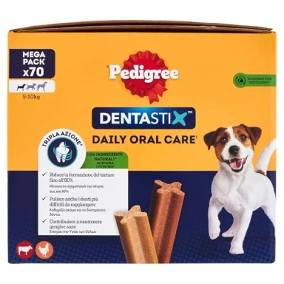 Afbeelding van Pedigree Dentastix snacks voor mondhygiëne, kleine hond, 5 10 kg, 70 stokjes 1100 g