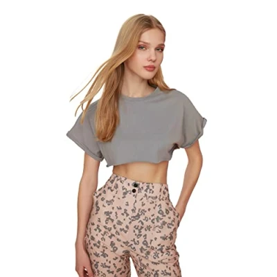Afbeelding van Trendyol Rood 100% Katoen Super Crop Gebreid T Shirt Met Ronde Hals Twoss21Ts0091