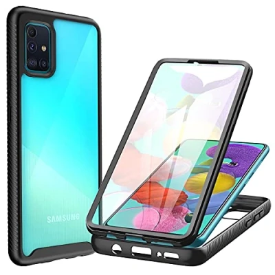 Afbeelding van CENHUFO Hoesje voor Samsung Galaxy A51, 360 graden Full Body schokbestendige beschermhoes slanke stijlvolle met ingebouwde Screen Protector Zwart