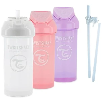 Afbeelding van Twistshake 78963 Sippy Up Drinking Rietjesbeker Set, 5 st 3x Drinkbeker met Rietje, 2x 1x Lekvrij Fles Pakkingen, 6+ Maanden, Meisje Girl