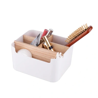 Afbeelding van Altom Design badkamer orginazer 5 vaks gemaakt van ecologisch bamboe 18 x 14,5 9,5 cm wit bruin Natura Line bamboo make up opbergbox
