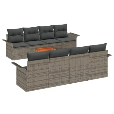 Afbeelding van vidaXL 9 delige tuin sofa set met kussens grijs poly rattan acacia