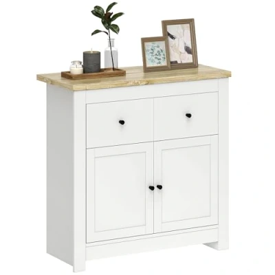 Afbeelding van HOMCOM Kommode Sideboard mit 2 Schublade, Soft Close Doppeltür, Verstellbarer Einlegeboden, Moderner Aufbewahrungsschrank für Wohnzimmer, Schlafzimmer 79 x 35 80 cm Weiß