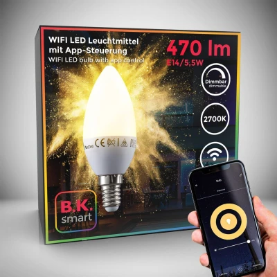 Afbeelding van B.K.Licht Slimme Lichtbron smart lamp met E14 5.5W LED WiFi App 2.700K warm wit licht 470 Lm voice control lampjes