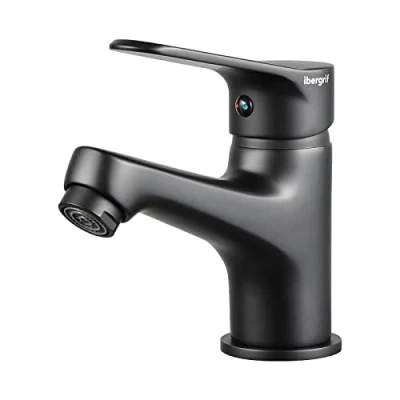 Afbeelding van Ibergrif M11059B Wastafelkraan, Wastafelmengkraan Eengreepsmengkraan voor Badkamer, Badkamerkraan, Zwart