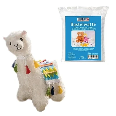 Afbeelding van Glorex 04810 1K Complete set knuffel om zelf op te vullen, lama, wit, ca. 23 cm, incl. 100 g watten, knutselen en knuffelen