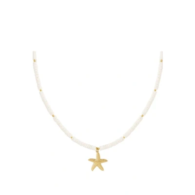 Afbeelding van Grote zeester ketting wit goudkleur