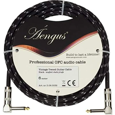 Afbeelding van Áengus Black Tweed Gitaarkabel Instrumentkabel 6.35mm mono jack plug haaks/haaks 6 meter