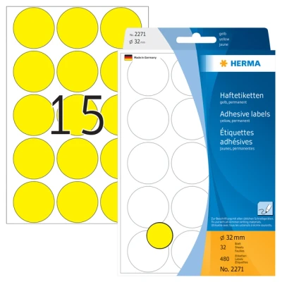 Afbeelding van Etiket HERMA 2271 rond 32mm geel 480stuks