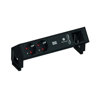 Afbeelding van BACHMANN DESK2 2x geaard stopcontact 1x USB oplader ABD, zwart