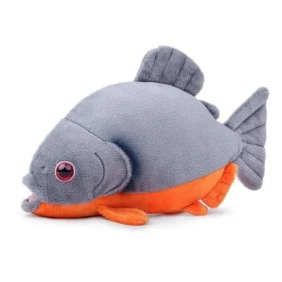 Afbeelding van lilizzhoumax Piranha Vis Pluche 22 cm / 8 inch Simulatie Schattig Speelgoed Zachte Zeedieren Poppen Wilde dieren Grijs