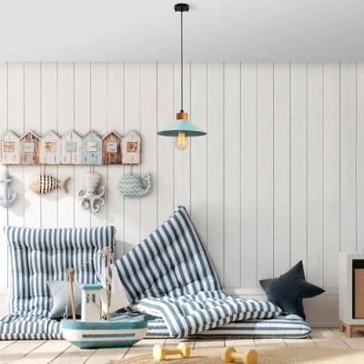 Afbeelding van Opviq Hanglamp GMN 00005 1 lamp houtdetail blauw