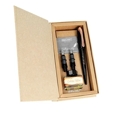 Afbeelding van ONLINE Kalligrafieset Air Black Rose, calligraphy vulpen met converter, brede kalligrafieveren in verschillende lijndiktes, inktglas goud, kalligrafievulling, geschenkdoos, 10061