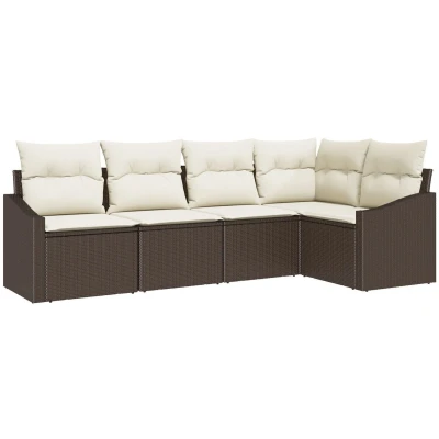 Afbeelding van vidaXL 5 delige tuinsofa set met kussens Bruin Poly Riet