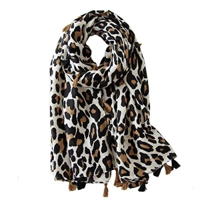 Afbeelding van Micoop Chique sjaal met luipaardpatroon, lange dierenprint, voor dames, Beige, L
